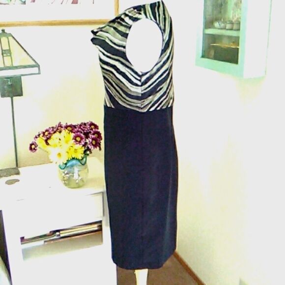 The Limited Gray, White and Black Striped Drape Front Dress - Picture 3 of 7